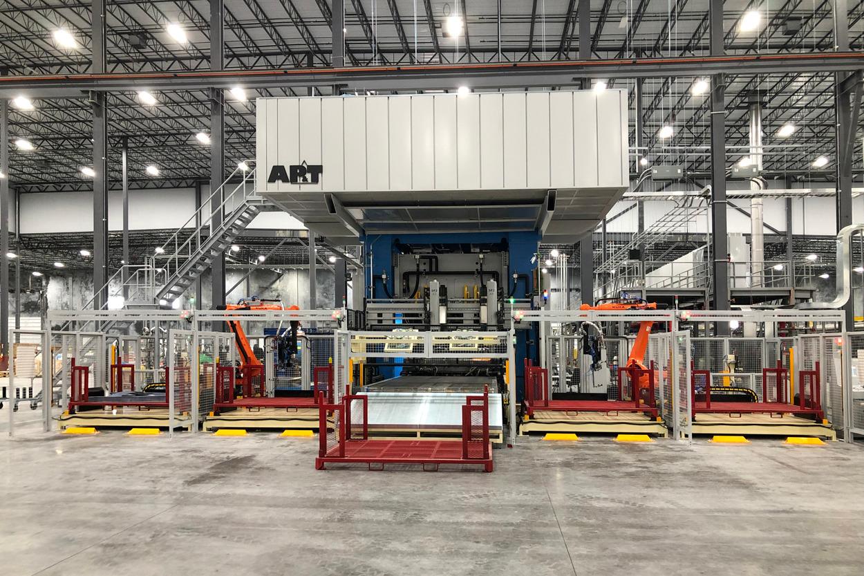 The press-hardening line from AP&T in Simwon’s production facility in Austin, Texas.
