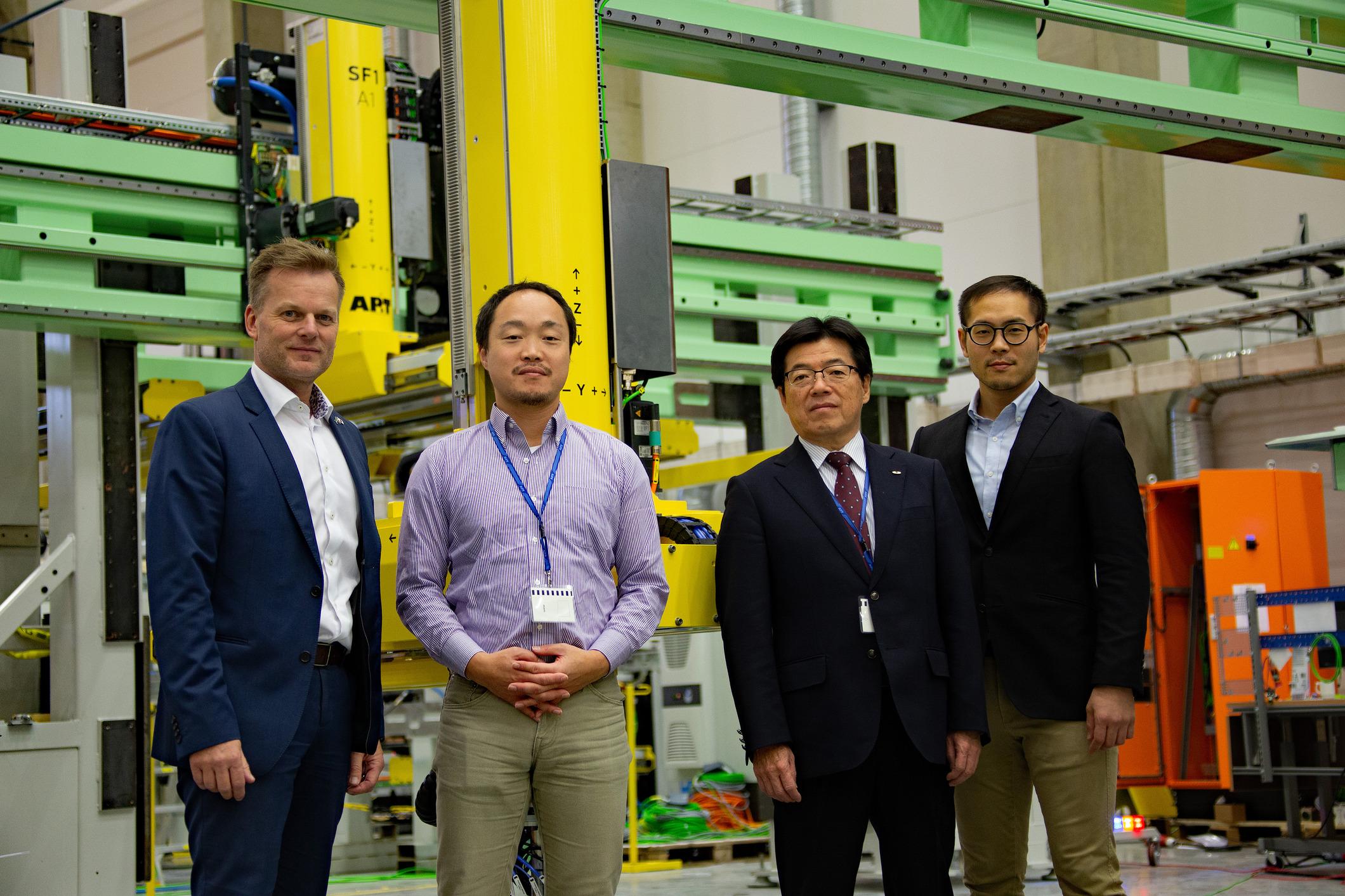 Unipres visits AP&T in Ulricehamn, Sweden. Tsutomu Serizawa and Ryoji  Maeda from Unipres in the middle, with Peter Robisch and Yuki Yoshikawa from AP&T on either side.